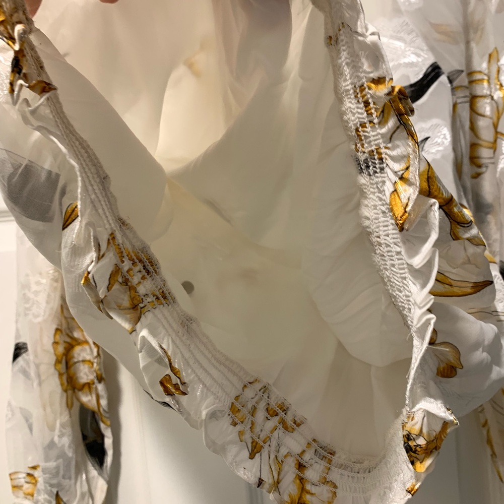 WHBM White House black market yellow floral long sleeve blouse cami yellow top - Picture 6 of 8